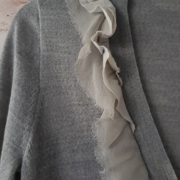 J Crew Gray Thin Knit Ruffle Cardigan Sweater - Picture 2 of 6